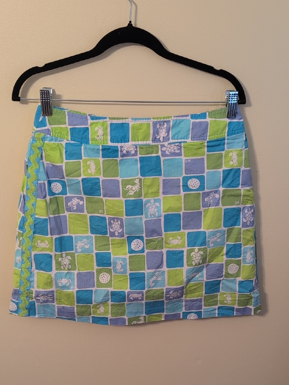 Lilly Pulitzer Blue, Green & White Checker Sea Life Skort